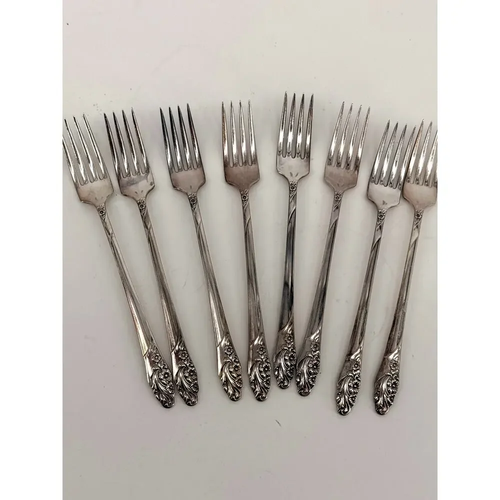 Oneida Community Evening Star Silverplate Dinner Forks 1950s Vintage Lot of 8
